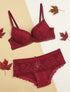 Ensemble push-up à broderie fleurie et shorty - Prune - 4