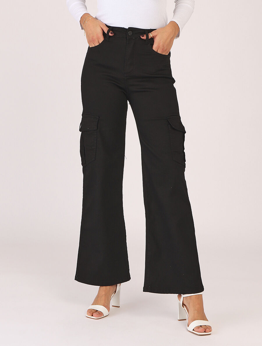 Jean cargo droite taille haute - Noir - 4