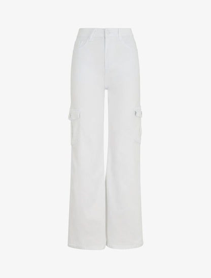 Jean cargo droite taille haute - Blanc - 1