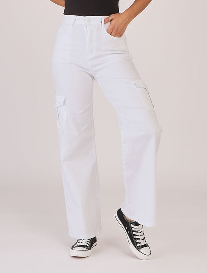 Jean cargo droite taille haute - Blanc - 4