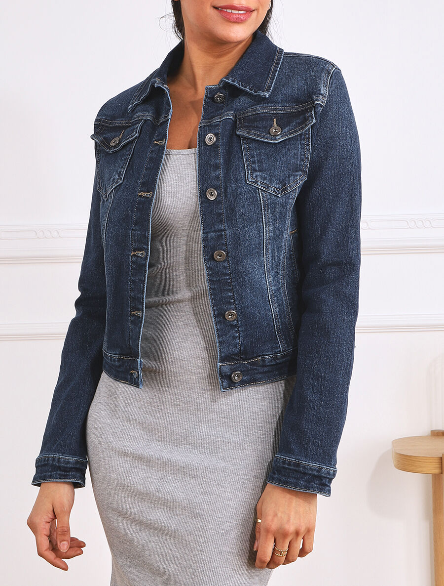 Veste en jean droite - Bleu - 4