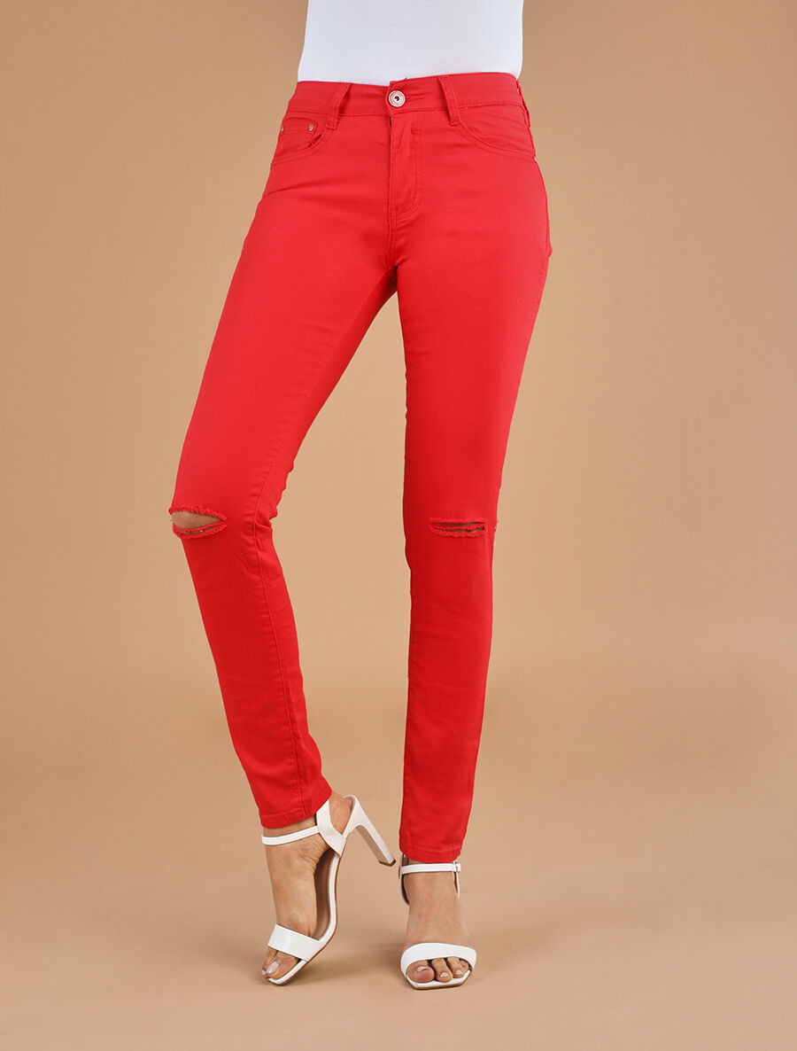Jean skinny déchiré taille haute - Rouge - 4