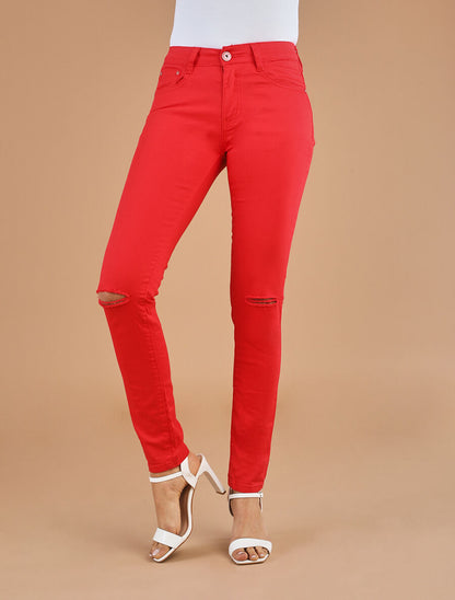 Jean skinny déchiré taille haute - Rouge - 4