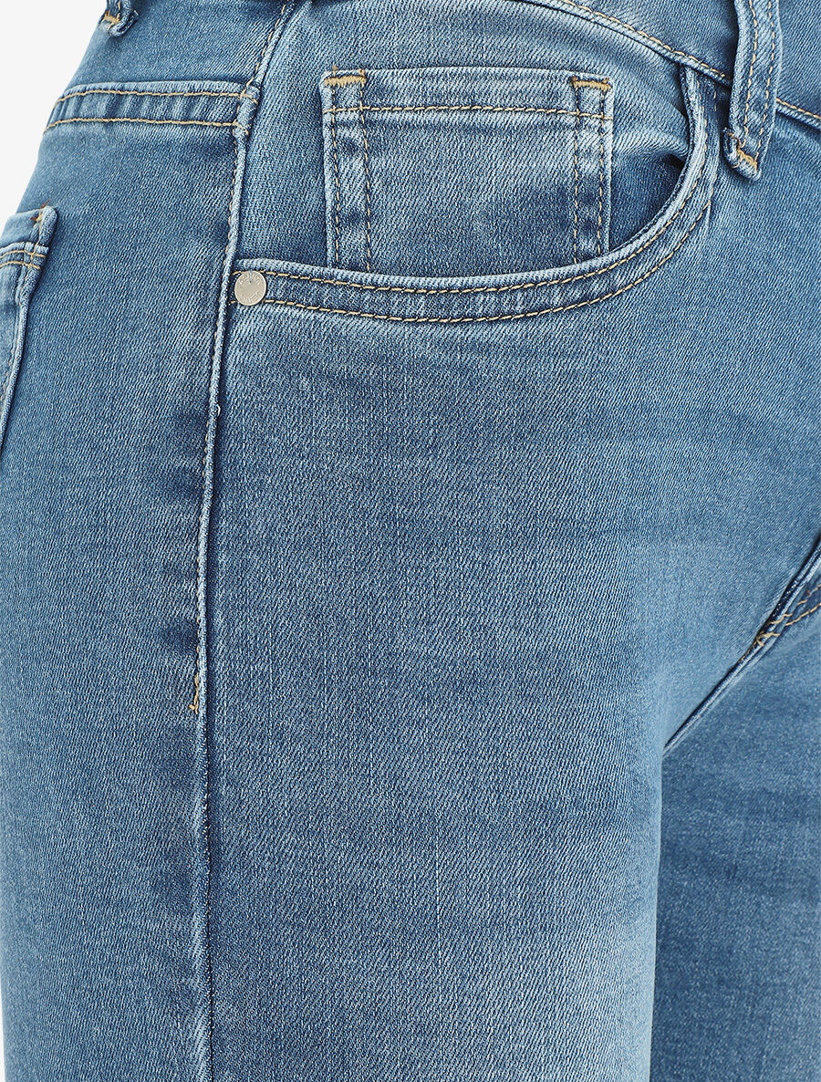 Jean skinny délavé taille haute - Bleu - 3