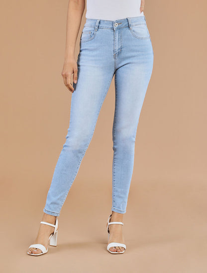 Jean push up délavé coupe slim - Bleu ciel - 4