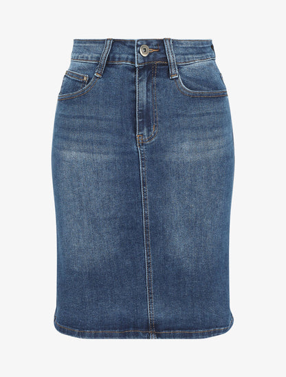 Jupe en jean droite délavée taille standard - Bleu denim - 1