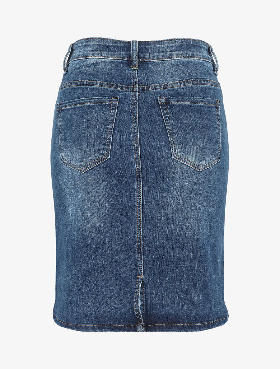 Jupe en jean droite délavée taille standard - Bleu denim - 2