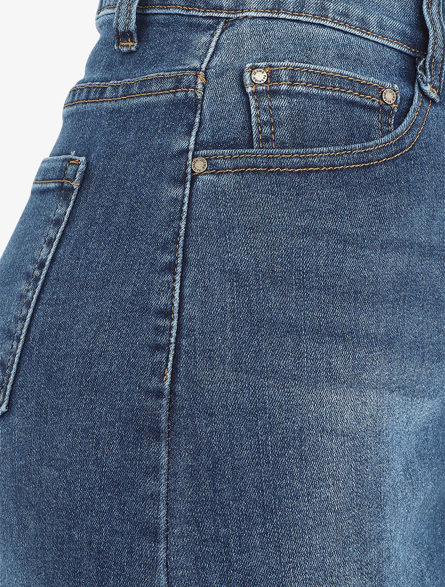 Jupe en jean droite délavée taille standard - Bleu denim - 3