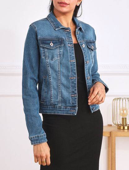 Veste en jean délavée - Bleu - 4
