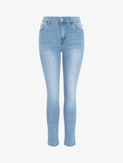 Jean délavé coupe skinny taille standard - Bleu clair - 1