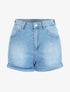 Short en jean à revers coupe droite - Bleu - 1