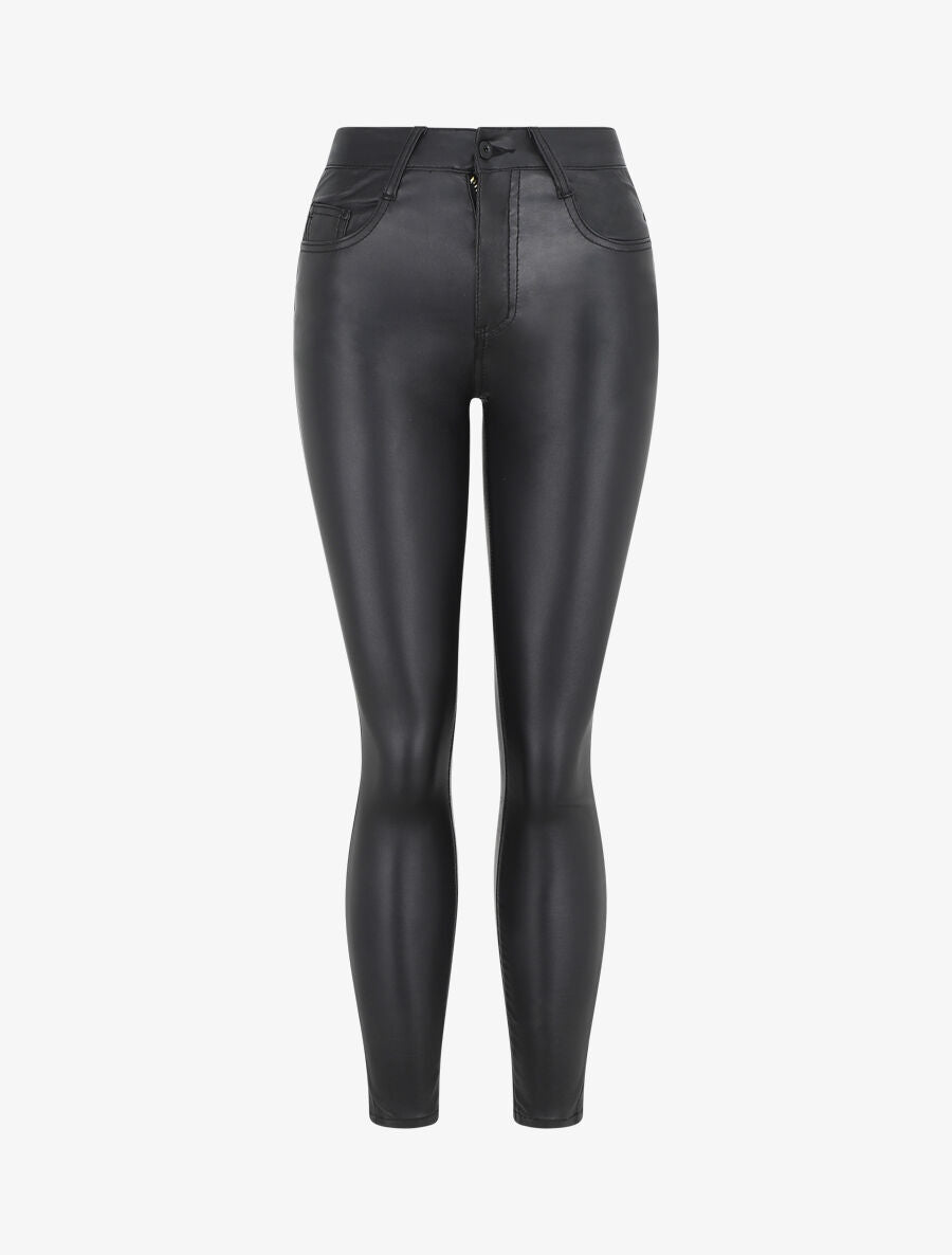 Pantalon en simili coupe skinny - Noir - 1