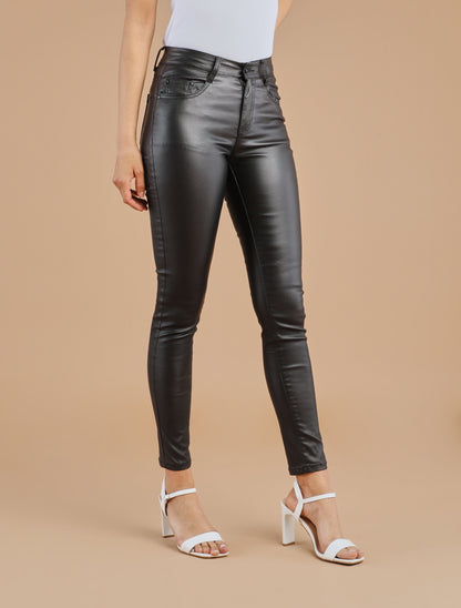 Pantalon en simili coupe skinny - Noir - 4