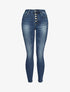 Jeans skinny délavé à fermeture boutonnée - Bleu denim - 1