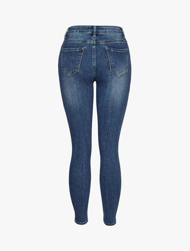 Jeans skinny délavé à fermeture boutonnée - Bleu denim - 2