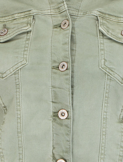 Veste courte unie en jean - Kaki - 3