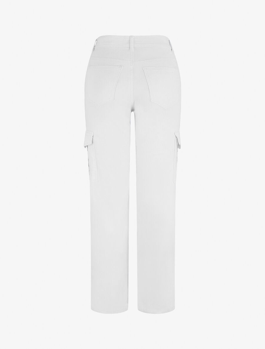 Jean cargo droit taille haute - Blanc - 2