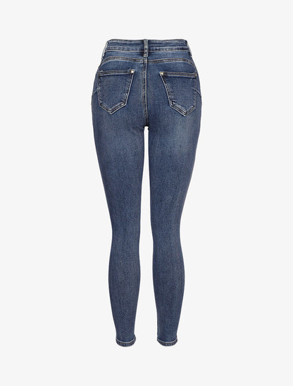 Jeans skinny à coutures contrastantes sur les poches arrières - Bleu denim - 2
