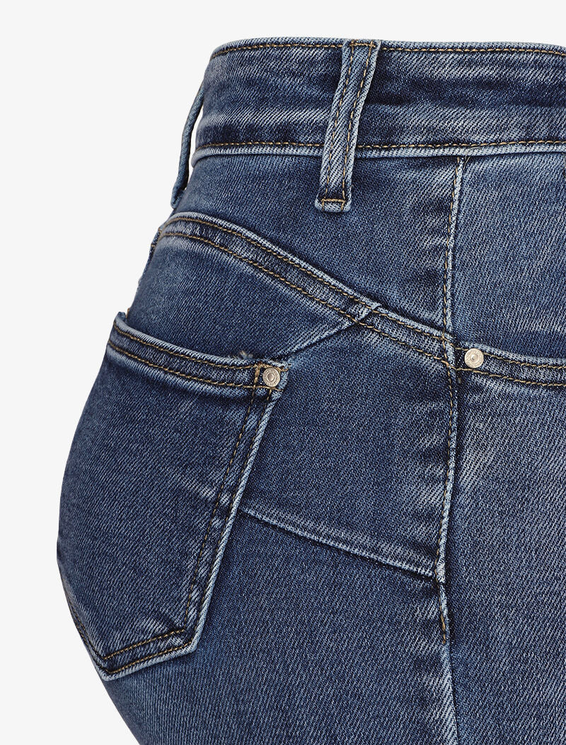Jeans skinny à coutures contrastantes sur les poches arrières - Bleu denim - 3