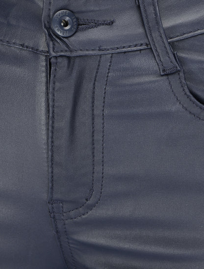 Pantalon uni en simili - Marine - 3