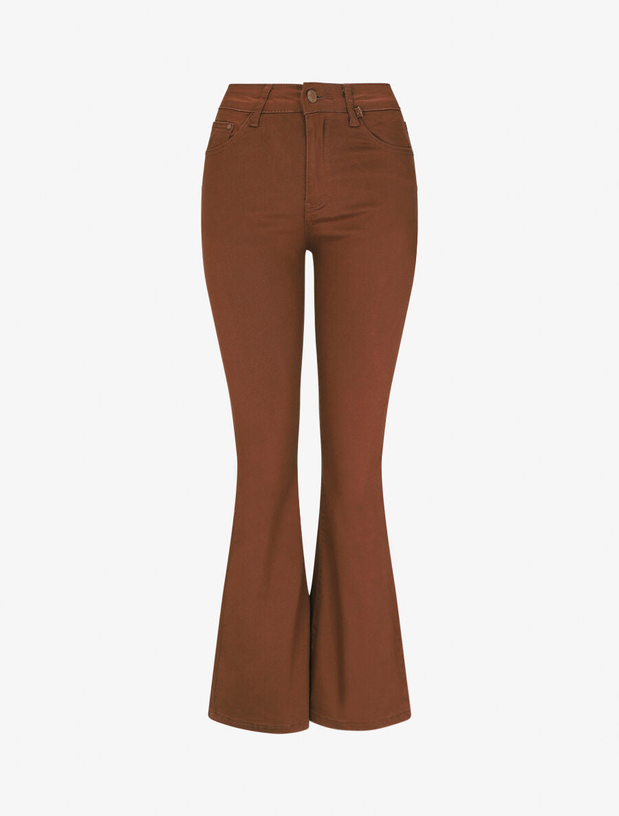 Jean uni taille standard coupe flare - Marron - 1