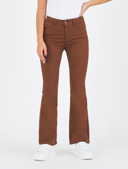 Jean uni taille standard coupe flare - Marron - 4