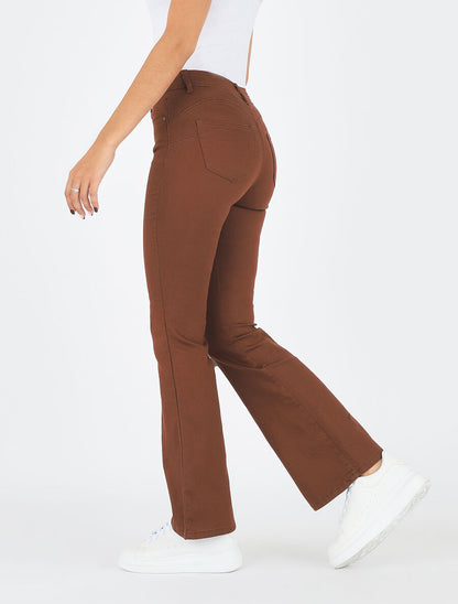 Jean uni taille standard coupe flare - Marron - 5