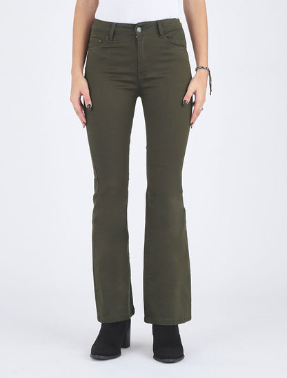 Jean uni taille standard coupe flare - Kaki - 4