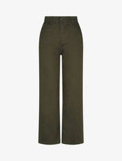 Jean droite taille haute uni - Kaki - 1