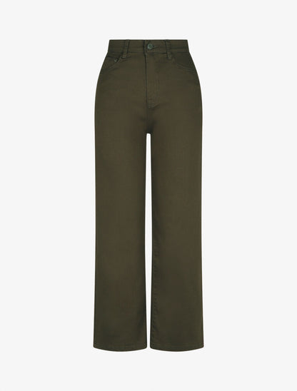 Jean droite taille haute uni - Kaki - 1