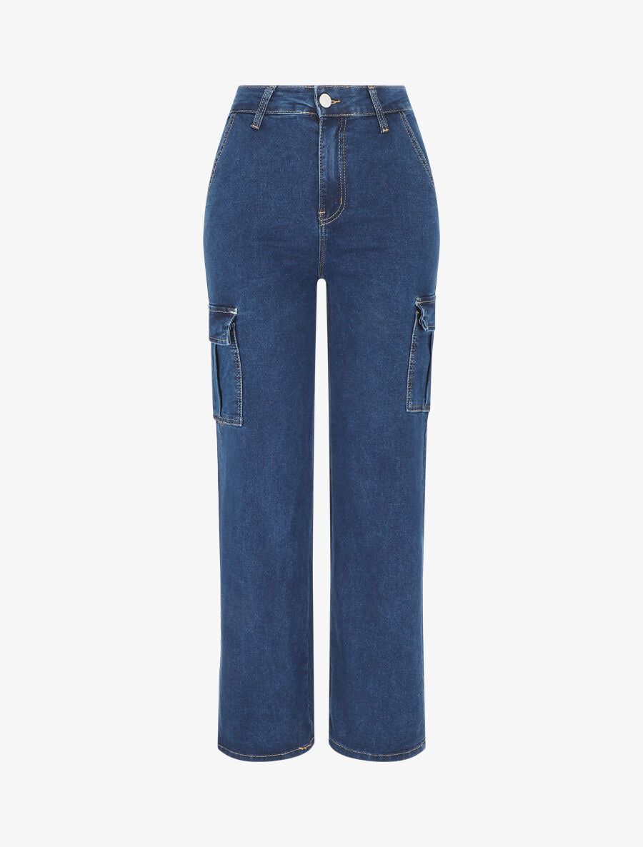 Jean style cargo coupe boyfriend - Bleu - 1