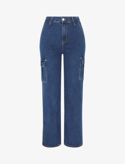 Jean style cargo coupe boyfriend - Bleu - 1