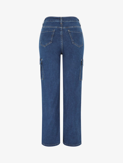 Jean style cargo coupe boyfriend - Bleu - 2