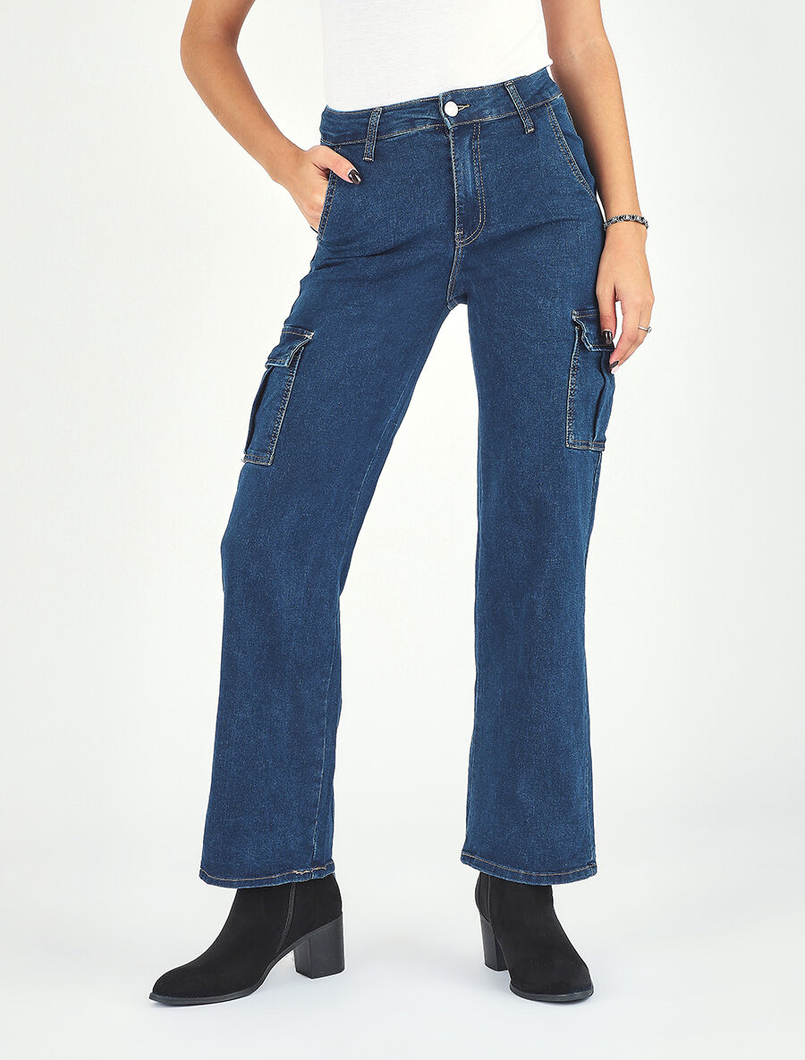 Jean style cargo coupe boyfriend - Bleu - 4