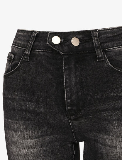 Jeans skinny délavé à 2 boutons - Gris foncé - 3