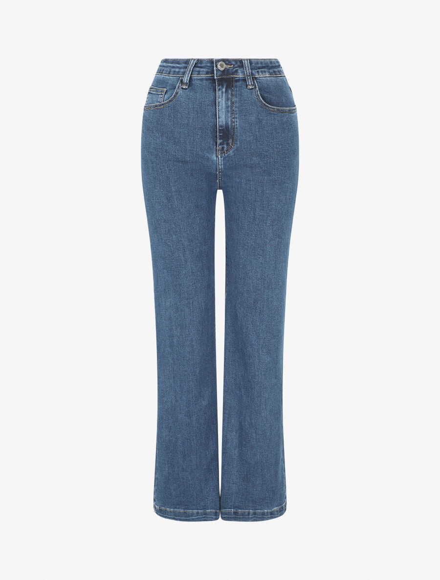 Jean à taille haute coupe droite - Bleu - 1
