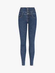 Jean effet ventre gainé coupe skinny - Bleu - 1