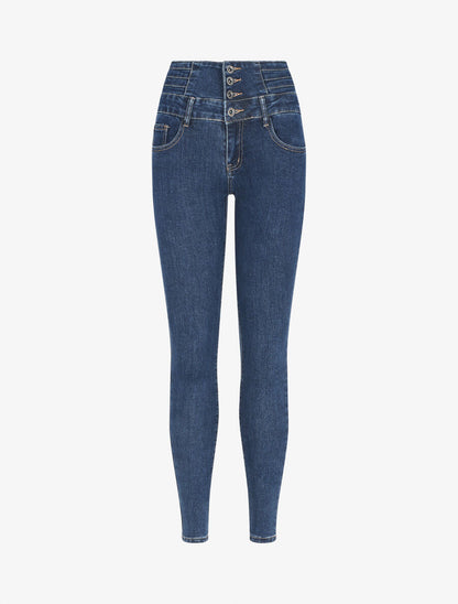 Jean effet ventre gainé coupe skinny - Bleu - 1