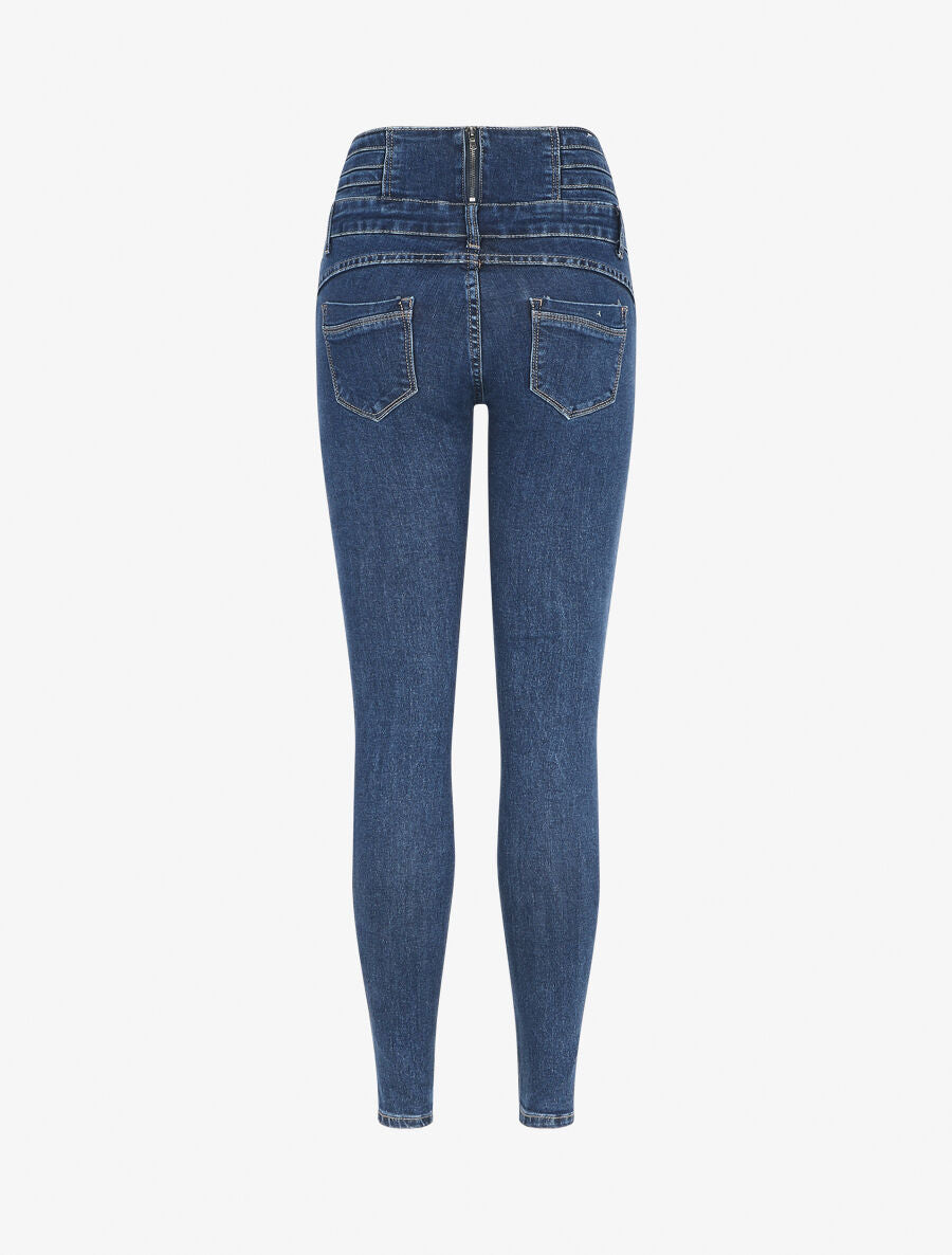 Jean effet ventre gainé coupe skinny - Bleu - 2