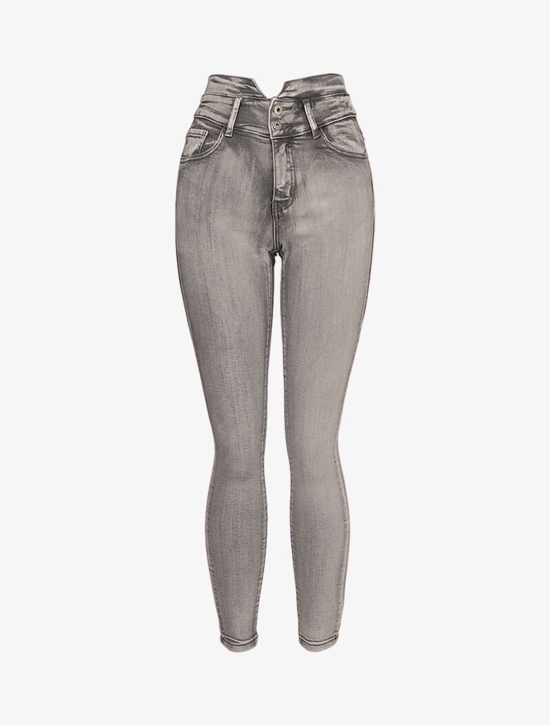 Jean taille empire fendue et 2 boutons - Gris clair - 4