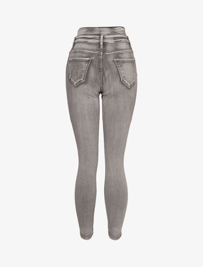 Jean taille empire fendue et 2 boutons - Gris clair - 2