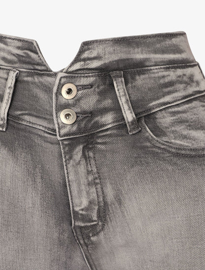 Jean taille empire fendue et 2 boutons - Gris clair - 3