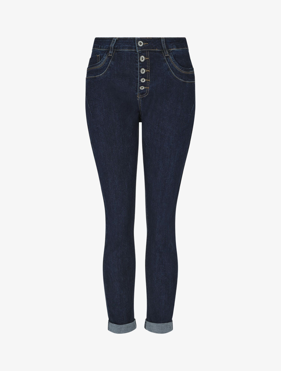 Jean à taille haute coupe mom fit - Bleu - 1