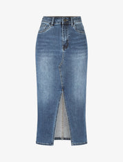 Jupe droite fendue à taille haute - Bleu - 4