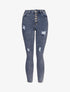 Jean skinny boutonné à taille haute et déchirures - Bleu - 1