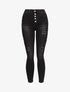 Jean skinny boutonné à taille haute et déchirures - Noir - 1
