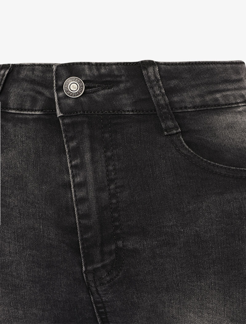 Jean skinny taille haute et délavé - Gris foncé - 3