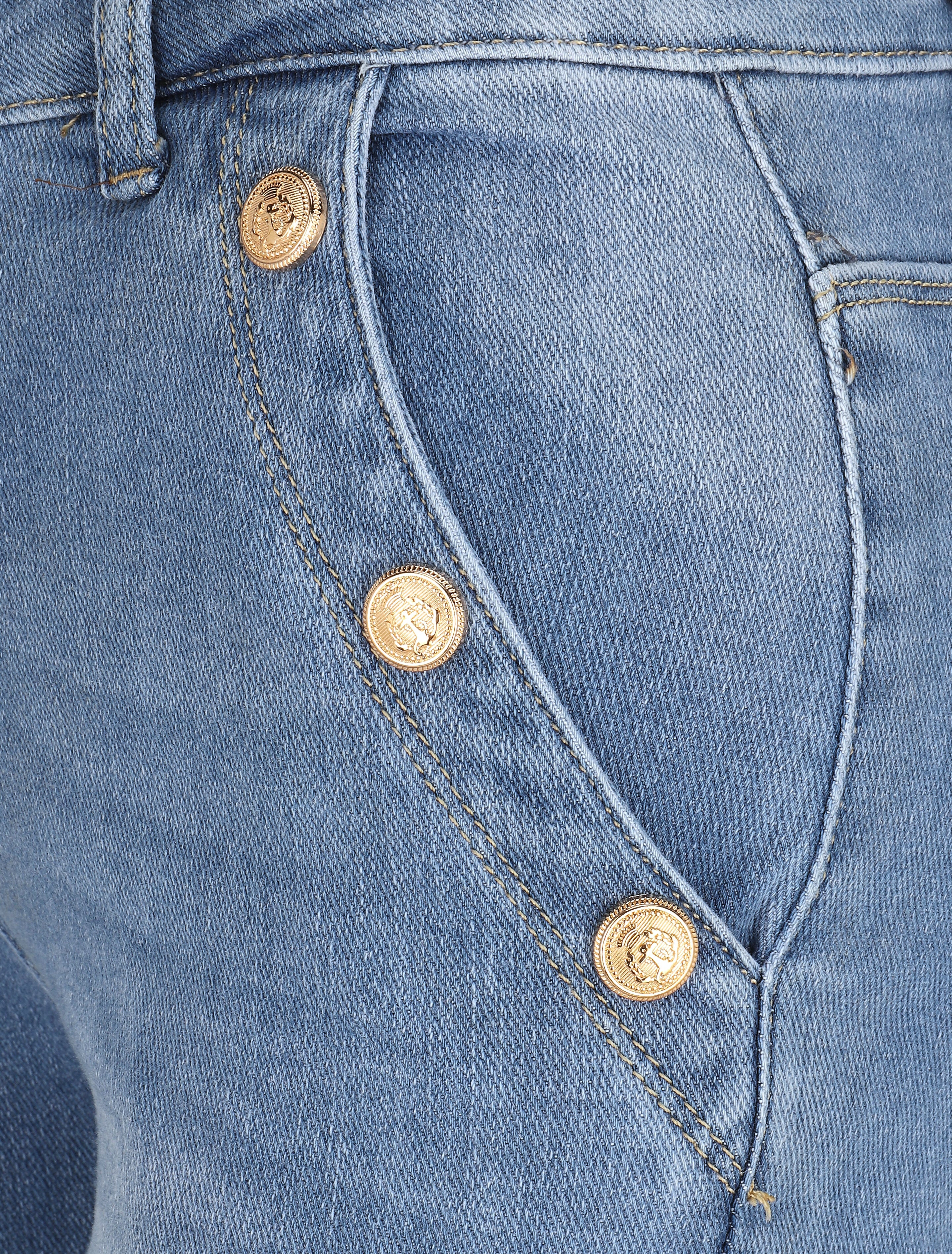 Jean skinny taille standard poches à boutons décoratifs - Bleu - 3