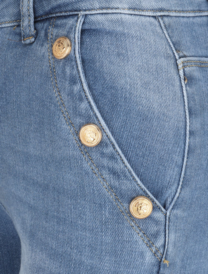 Jean skinny taille standard poches à boutons décoratifs - Bleu - 3