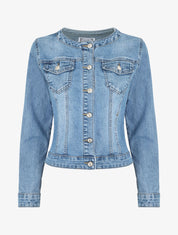 Veste en jean droite col rond - Bleu - 1
